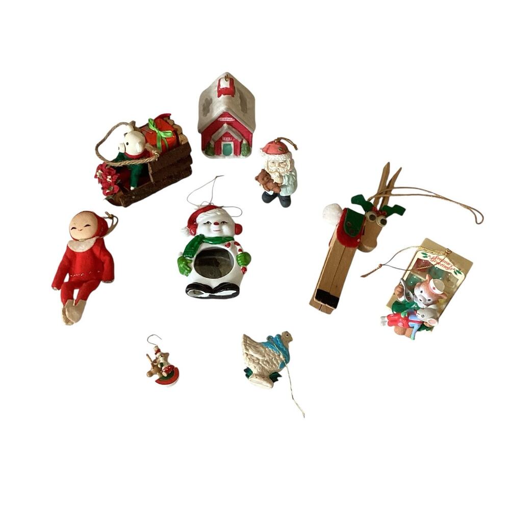 Bundle of Nine Christmas Ornaments Assorted Some Vintage Some Homemade